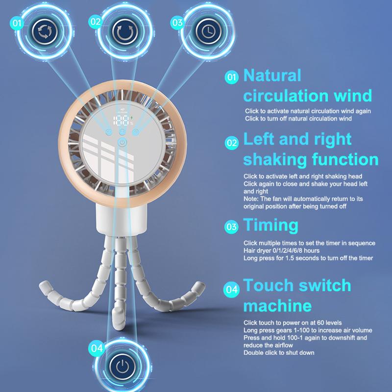 Smart Oscillation Stroller Fan, Flexible Tripod, Clip-On For Car Seats, Usb Rechargeable Battery Operated