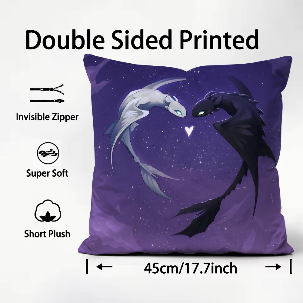 Black and White Dragon Love Heart Cushion Cover Pattern Printed Pillowcase for Living Room Sofa Cushion Cover & Bedroom Decor