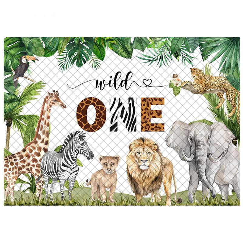 LS Photography Background Wildlife 1st Birthday Party Jungle Floral Decor Props Baby Shower Kids Portrait Photo Backdrop Studio
