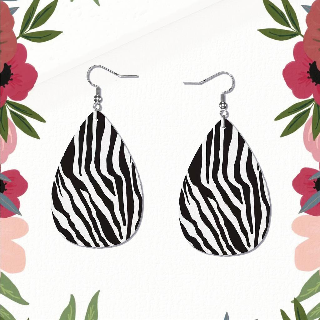 Exaggerated zebra print teardrop earrings
