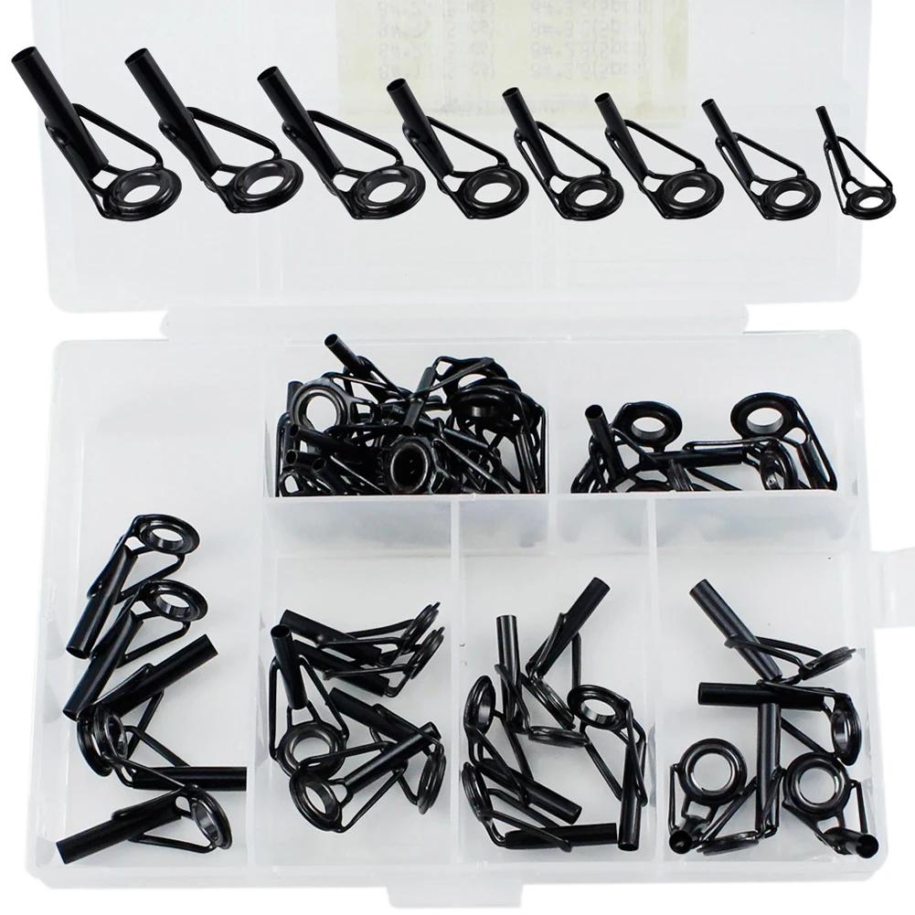 80/40pcs Fishing Rod Line Guides Eye Set Stainless Steel Tip Top Ring Circle Pole Repair Kits Fishing Tackle Fishing Accessories