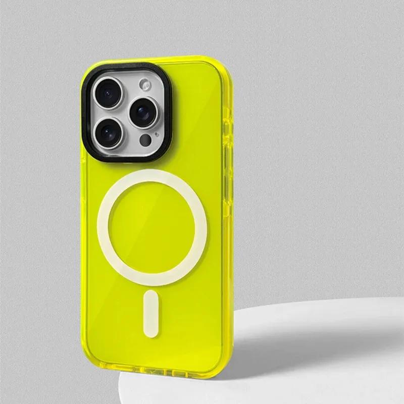 Neon Color Clear Crystal Magnetic Phone Case for Iphone 17 16 15pro 15 14 13max 12 Wireless Charging Soft Silicone Bumper Cover