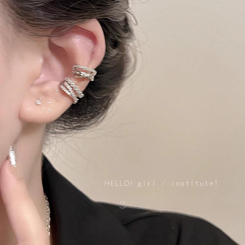 Pendientes de Clip de Lujo de Circonita Multicapa para Orejas No Perforadas