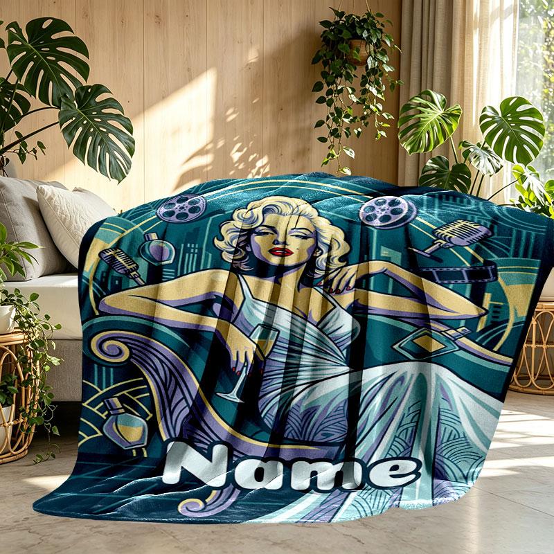 Custom Name Personalized Marilyn Monroe Print Blanket, Home Decor, Bedroom, Sofa, Camping, Couch, Gifts for Birthday Christmas