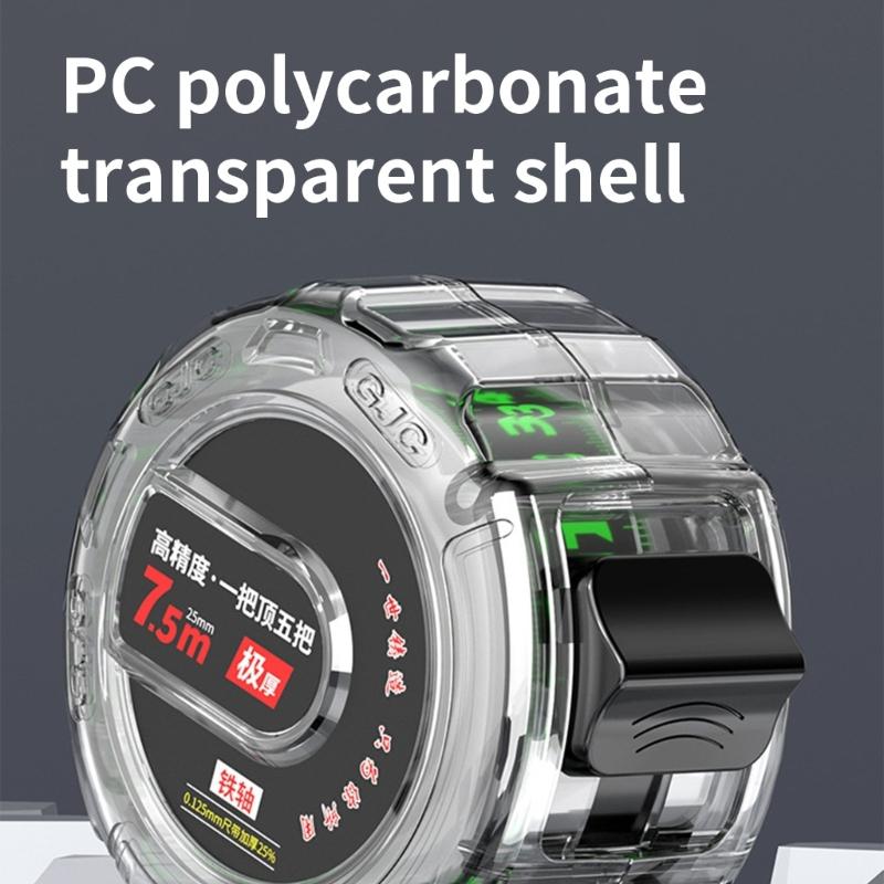 5m Transparent Tape Measure with Fluorescent Marking  Ruler Tape with Auto Lock Easy To Use for Low Light Environment