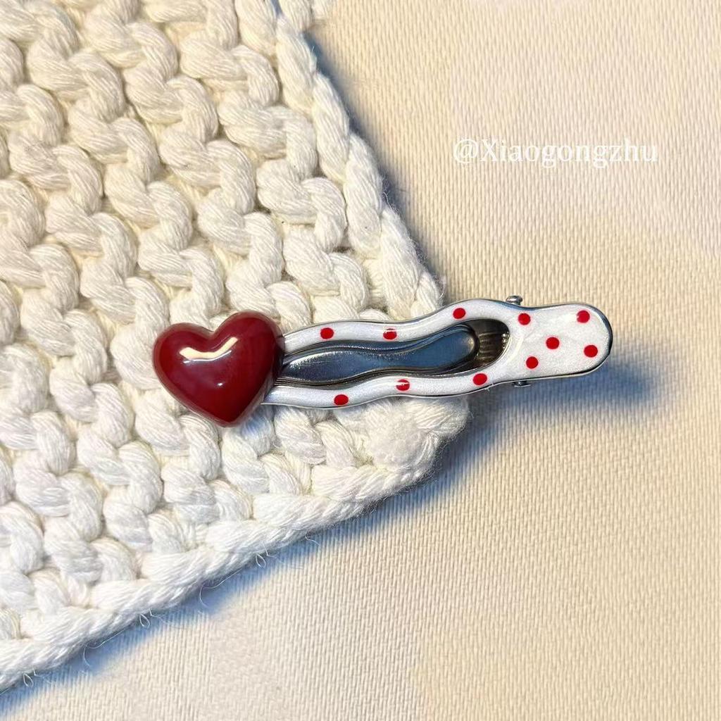 Korean Red Polka Dot Duckbill Clip for Women - 2025 New High-End Versatile Hair Accessory