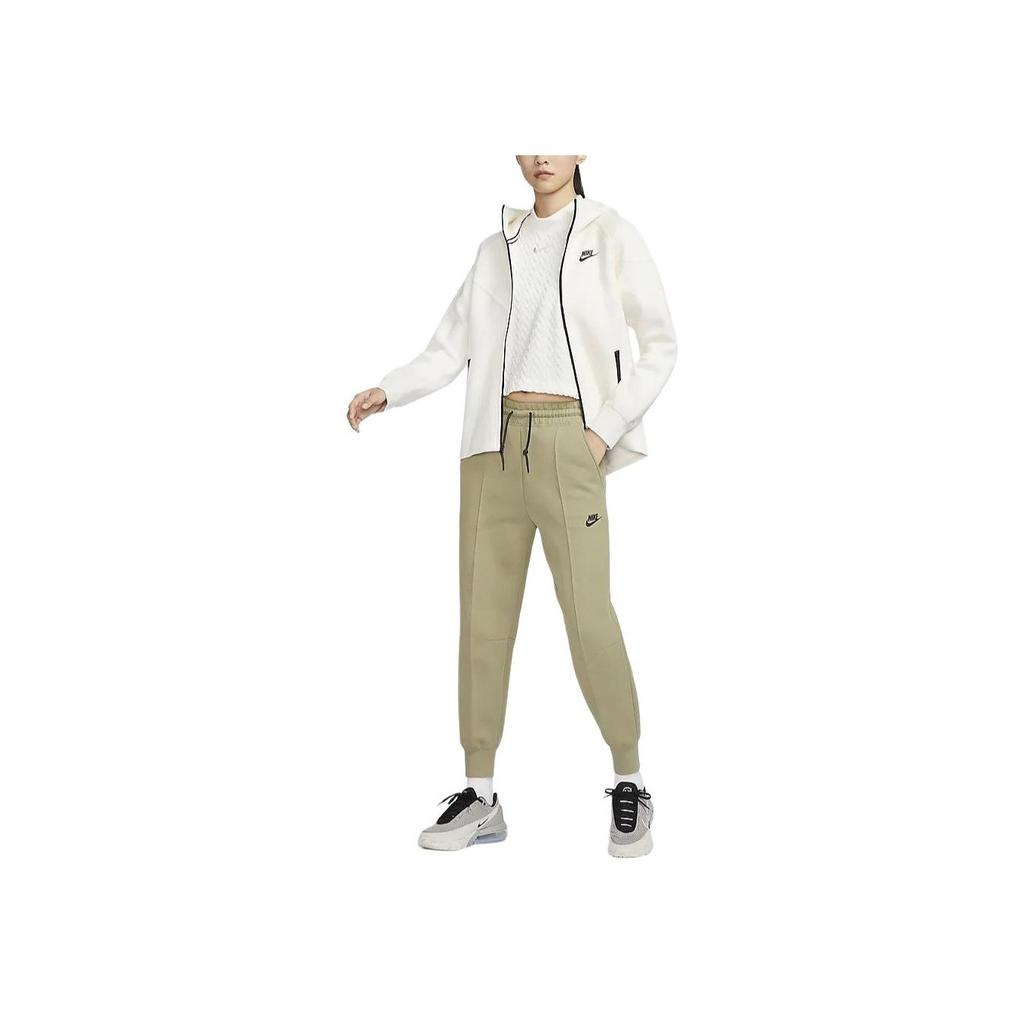 Nike Sportswear Tech Fleece Solid Color Drawstring Casual Tapered Knit Joggers Women Bottoms Olive-Green FB8331-276