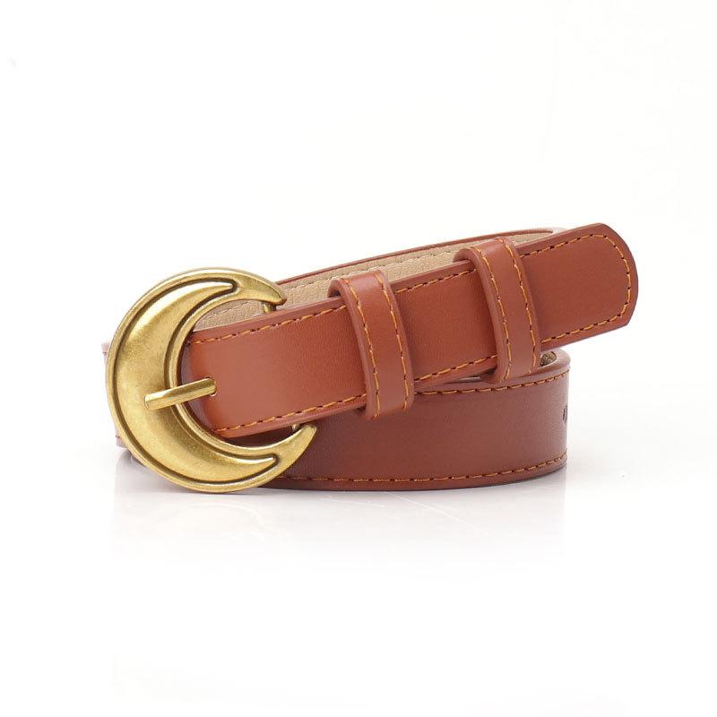 Retro Crescent Belt for Women Fashion Commuting Style Ancient Gold Pin Buckle Women's Belt Versatile High-end Jeans Belt