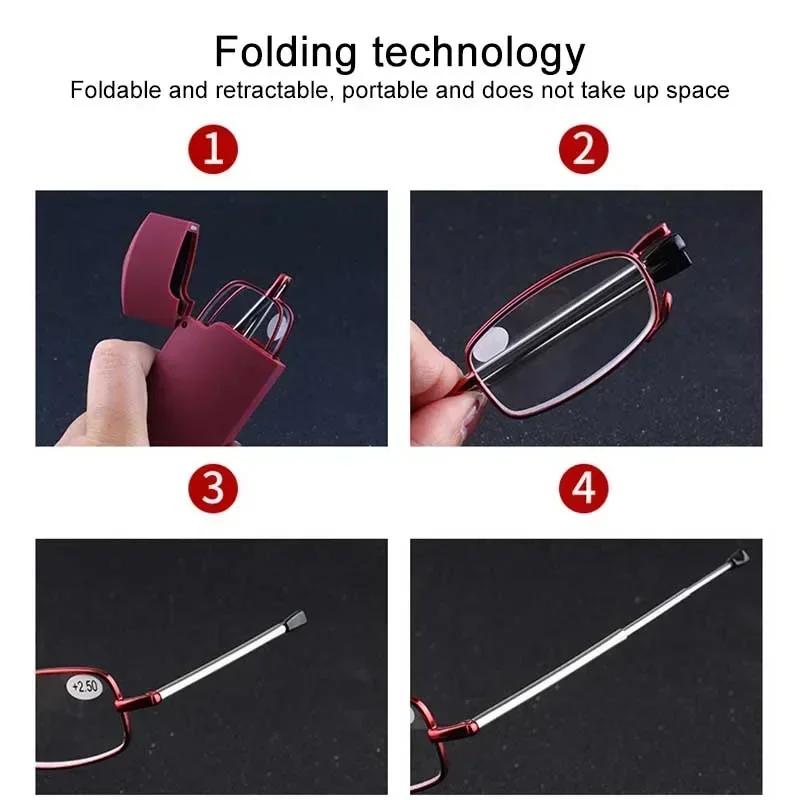 Folding Reading Glasses for Women Small Frame Metal Glasses with Original Box Portable Black Men Farsighted Glasses +1.0 To +4.0