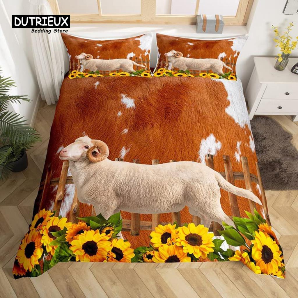 Cartoon Sheep Farm Animals Duvet Cover Set, Butterfly Princess Bedding Set, Soft Comfortable Breathable Duvet Cover