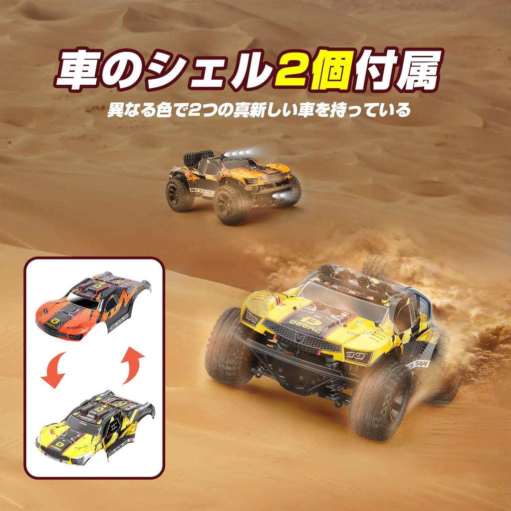DEERC Scale 4WD RC Trophy Truck Racer for Replacement Metal Body Long Operation LED Birthday Day Certified in Japan 1/10 Car, High-Speed Off-Road