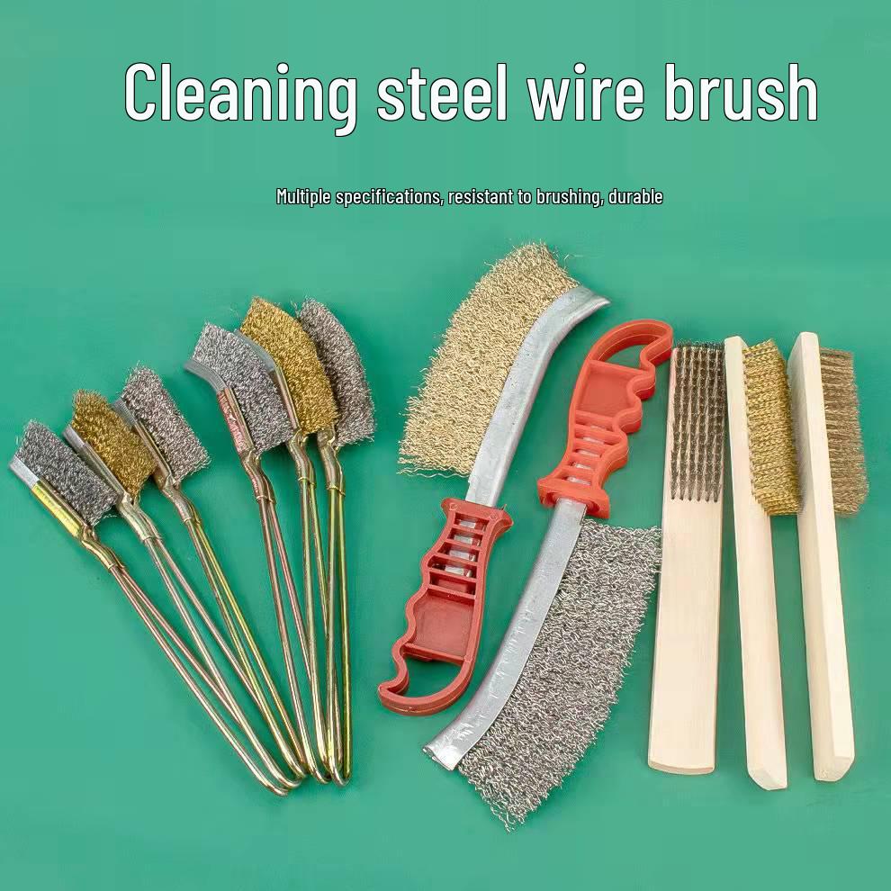 Stainless Steel & Copper Wire Brush for Rust Removal with Long Handle - Ideal for Grills and Stoves Copper-like Wire Wood Handle Brush