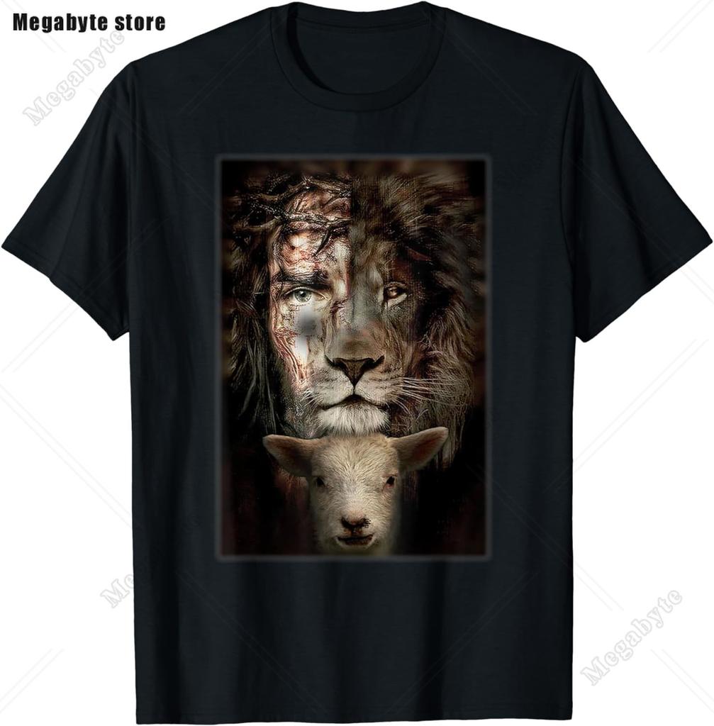 Jesus Lion of Judah Christian Gift for Unisex Women TShirt Vintage T Shirt Animal Tops Casual Fashion Christian T Shirt Oversized