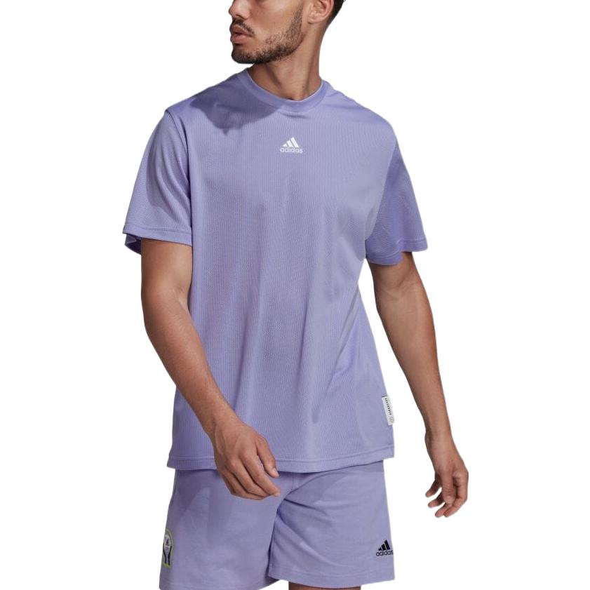 Adidas T Shirts Men's Purple Crew Neck Moderate Straight Fit HB6555