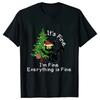 Its Fine I'm Fine Everything Is Fine Xmas Men T-Shirt Funny Cat Christmas Lights Print Y2k Tops Harajuku Aesthetic Male Clothing