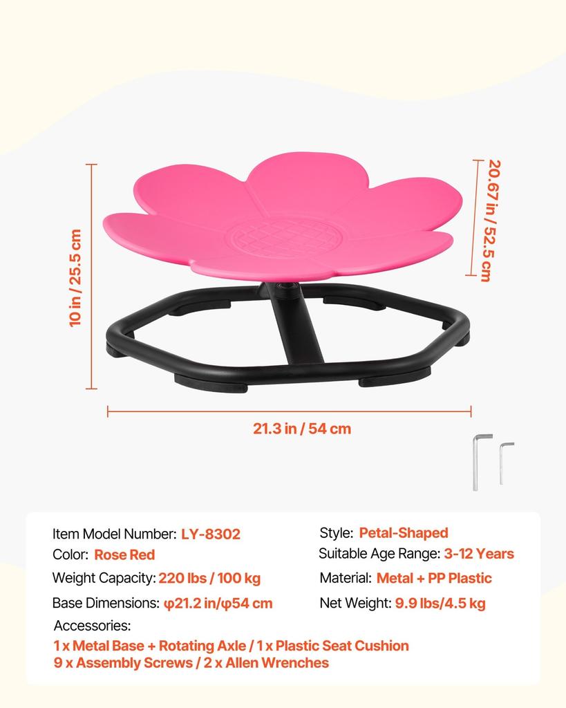 Kids Swivel Chair, 220 lbs Capacity, Flower Shape Sensory Spinning Chair, Autistic Kids Sensory Toy Seat with Non-Slip Metal Base, Toddler Sit & Spin