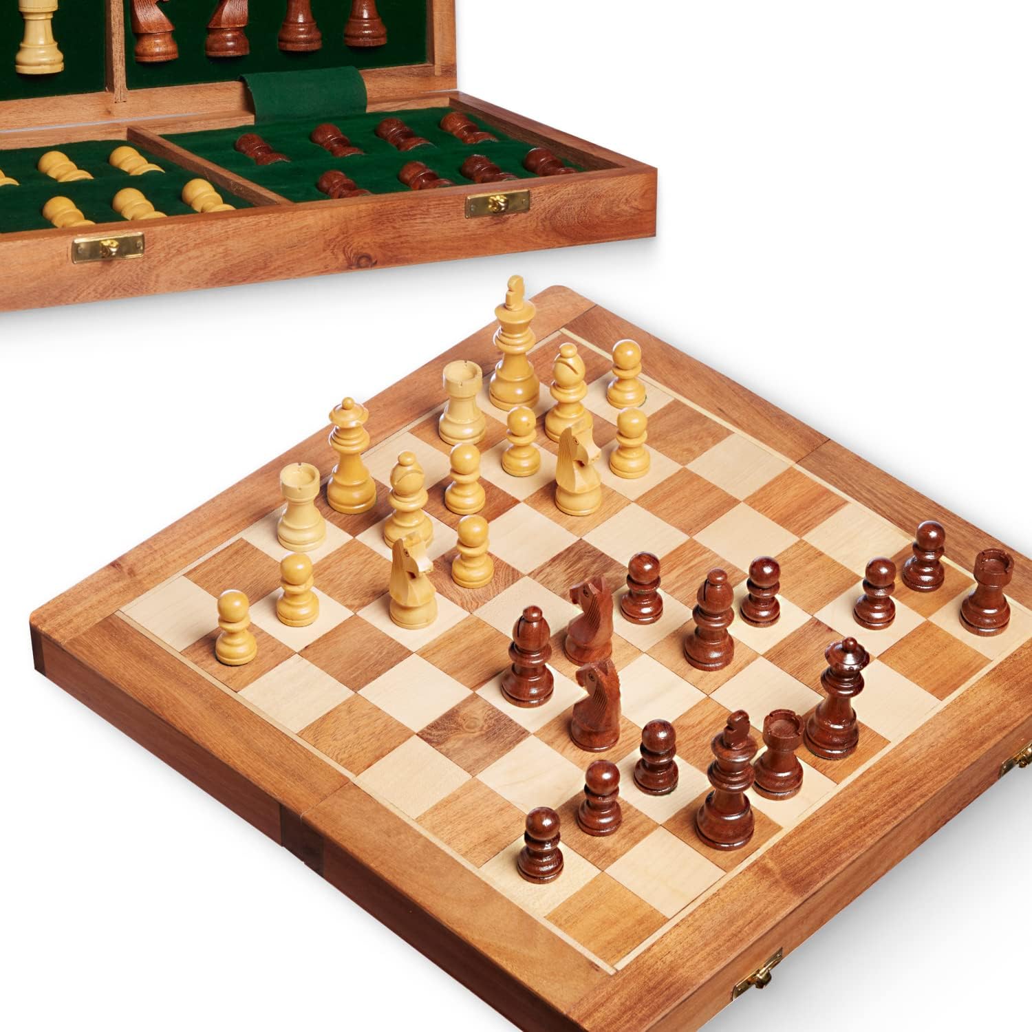 

Travel Chess Set, Magnetic Felted Pieces, Foldable Wooden Board, Portable & Easy Storage, 14 x 14.25 in, Brown United States