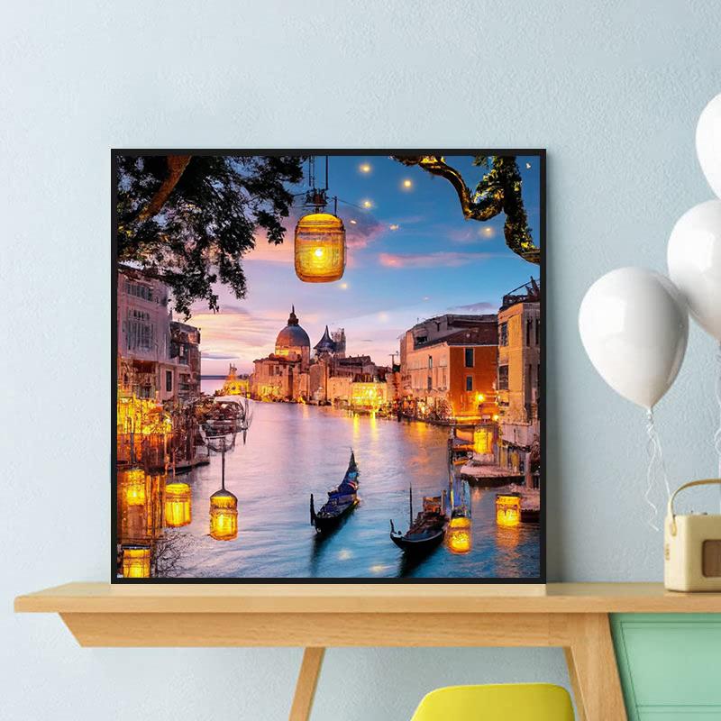 5D gjør-det-selv-diamantmaleri Kystby-diamantbroderi Hellags Anime-korsstingsett Hjemdekor Håndlaget gave