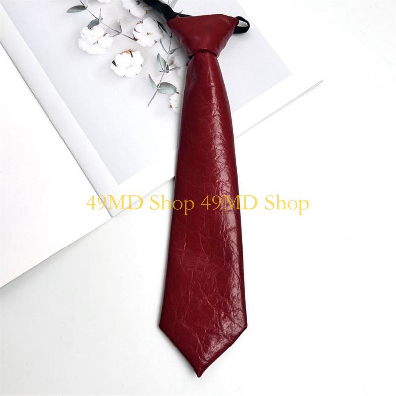 49MD Harajuku Tie Women Men Student Uniform Faux Leather Color Pre Tied Necktie
