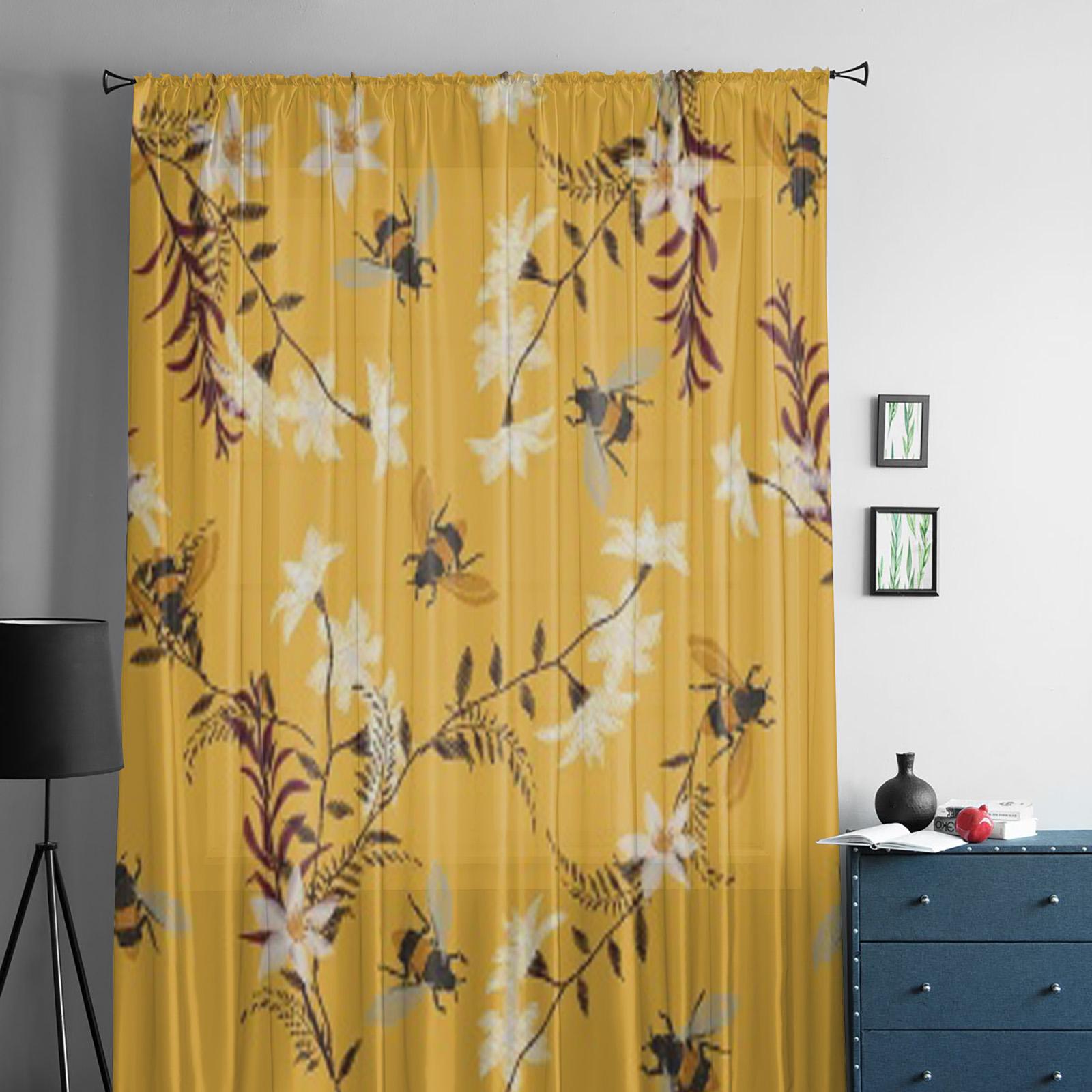 Роскошные шифоновые прозрачные шторы с изображением пчелы и бабочки для гостиной — фото 4