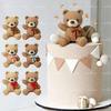 1set Cute Brown Teddy Bear Cake Topper with Star Foam Resin Bear Figurine for Baby Kids Birthday Party Cake Decorations 5