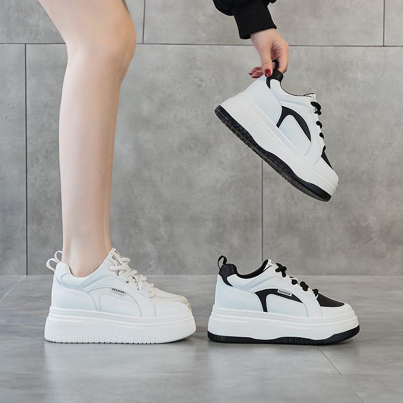 Little white shoes platform black and white casual shoes women's 2025 spring new versatile panda sports velvet muffin single shoes
