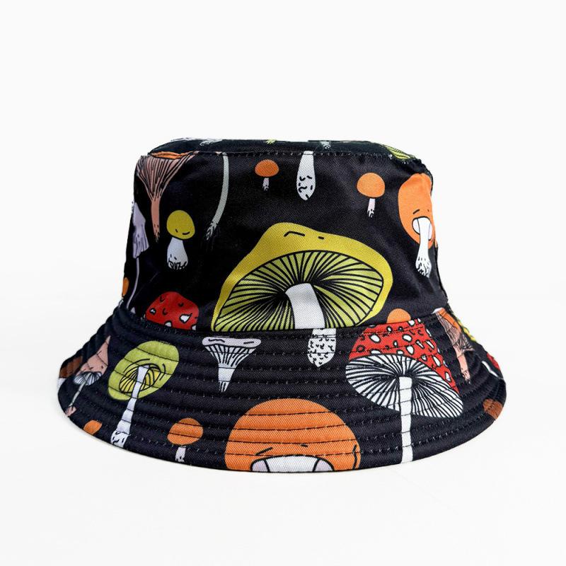 Temu double-sided mushroom printed bucket hat for men and women outdoor sunscreen sunshade basin hat retro casual hat