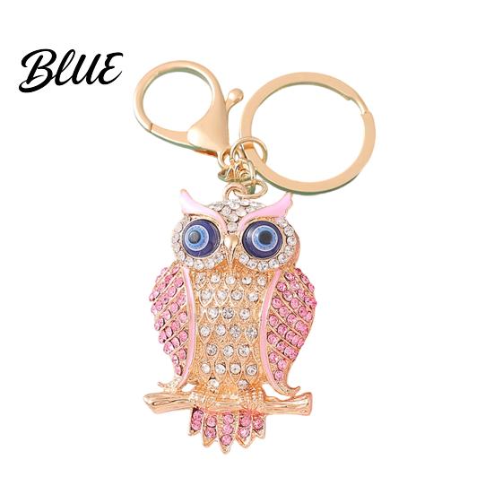 Decorative Owl Keychain Pendant 3D Cartoon Design Sparkling Rhinestones Inlaid