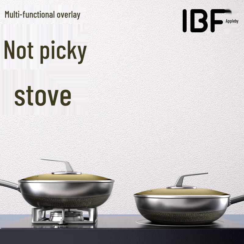 IBF 32cm Non-Stick Stainless Steel Titanium Wok