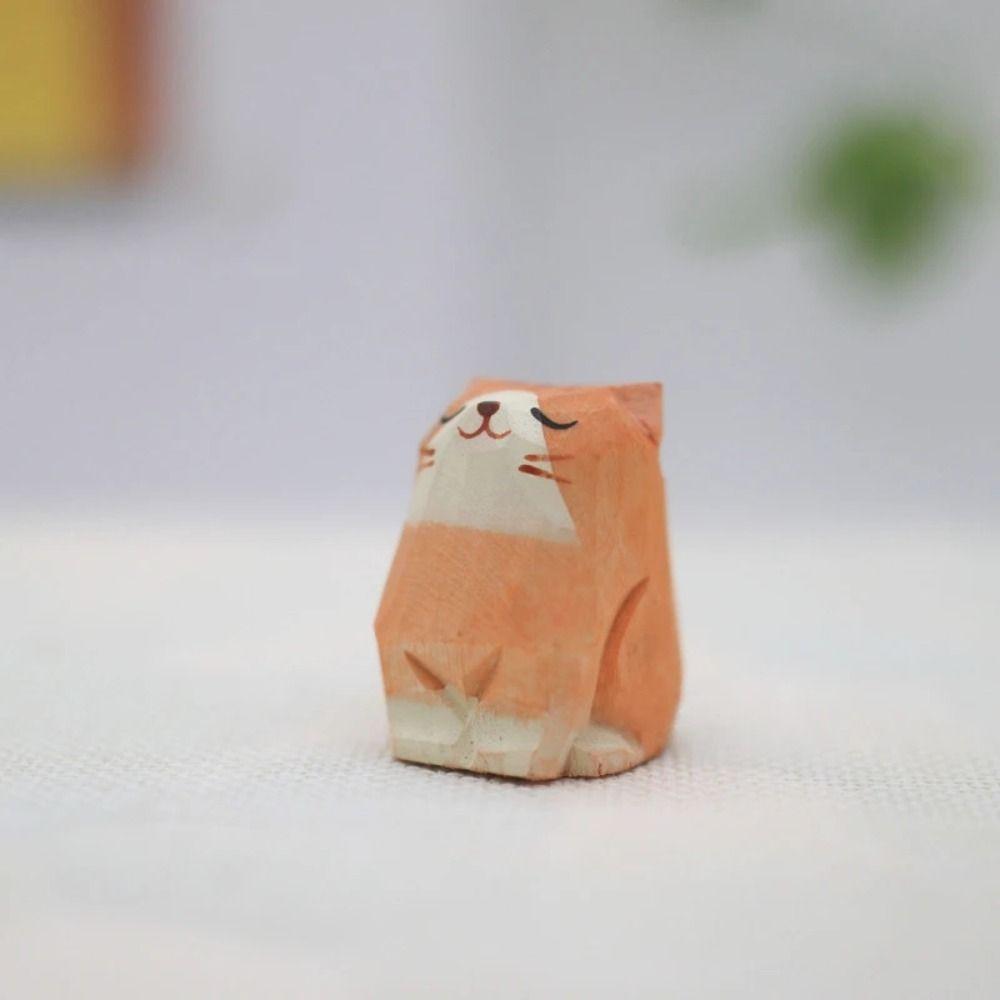 Mini Cat Dog Statues Painted Small Animal Dolls Desktop Accessories Wooden Animal Figurine  Home