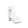 Fashion High Heels Woman Booties Lace Pearl Design Princess Platform Party Wedding Women Shoes Black Pink White Ankle Boots28-43