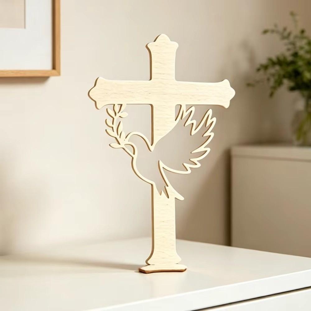 10Pcs Wood Wooden Peace Dove Cross Hollow Dove Tabletop Decorations  Classic Baptism Decorations
