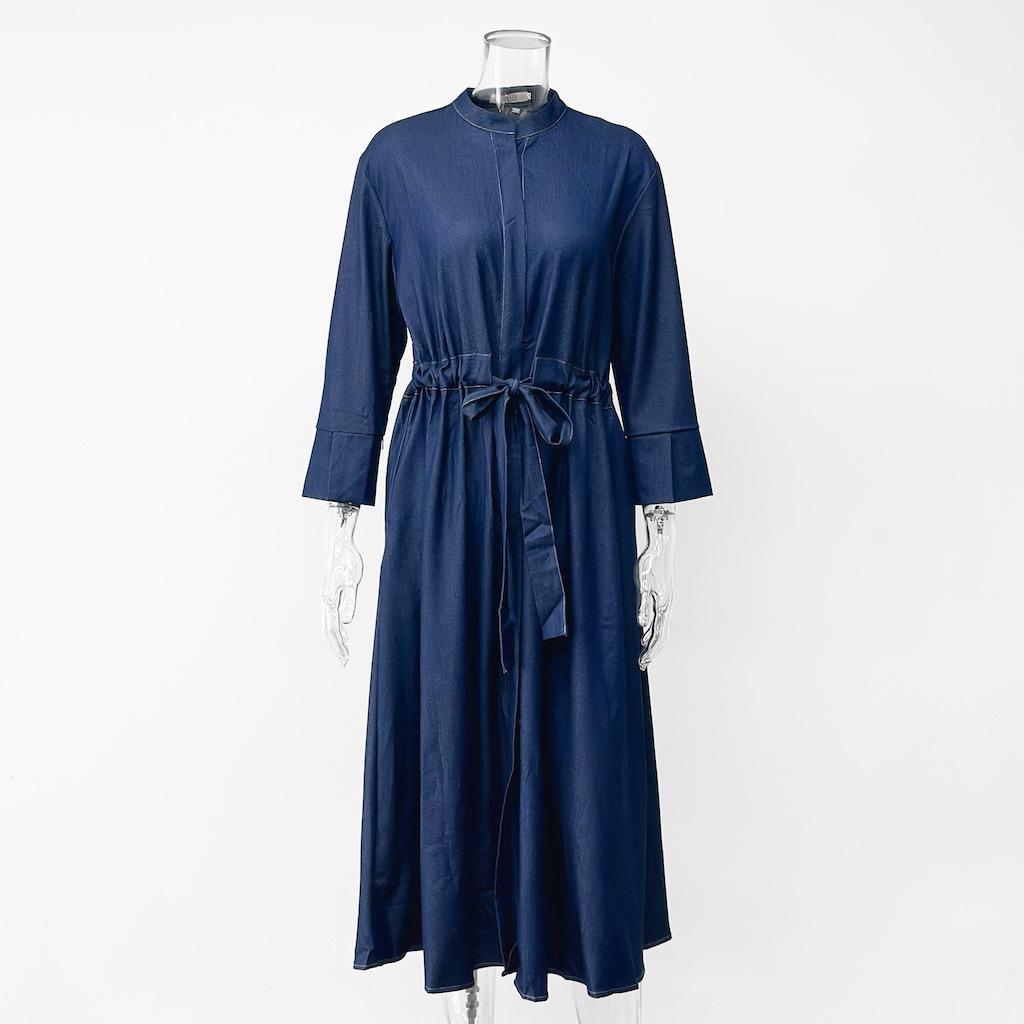 2026 European & American Style Women's Long Denim Dress - Casual, Elegant Fashion