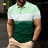 Summer Men's Polo Men's Casual Short-sleeved Polo Shirt with Striped Color Block Design, Sporty Polo Style Collar Polo Shirt