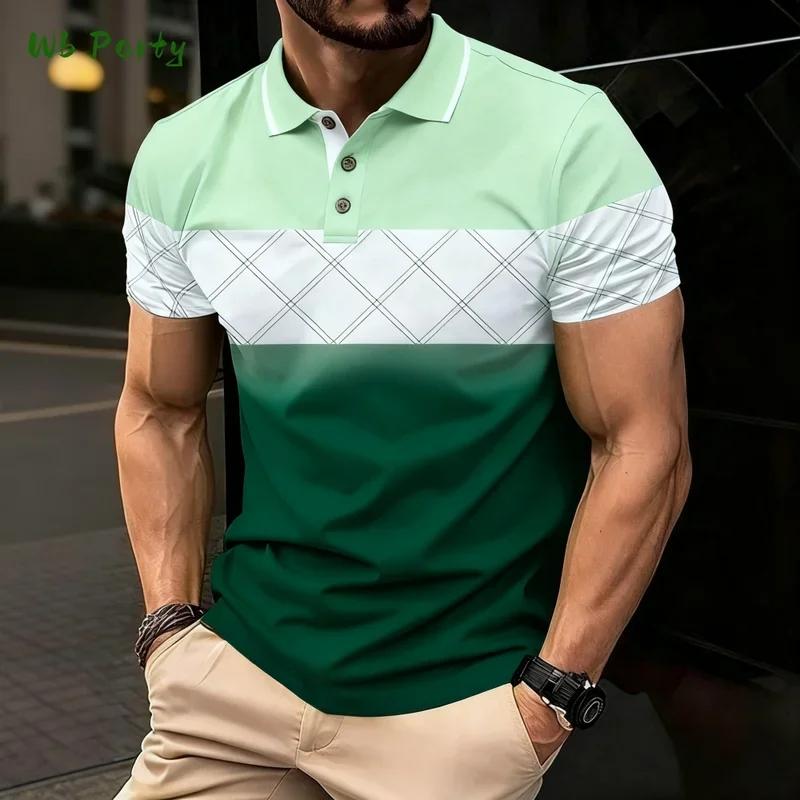 Polo Estiva da Uomo Polo Casual da Uomo a Maniche Corte con Design a Blocchi di Colore a Strisce, Polo Sportiva con Colletto Polo