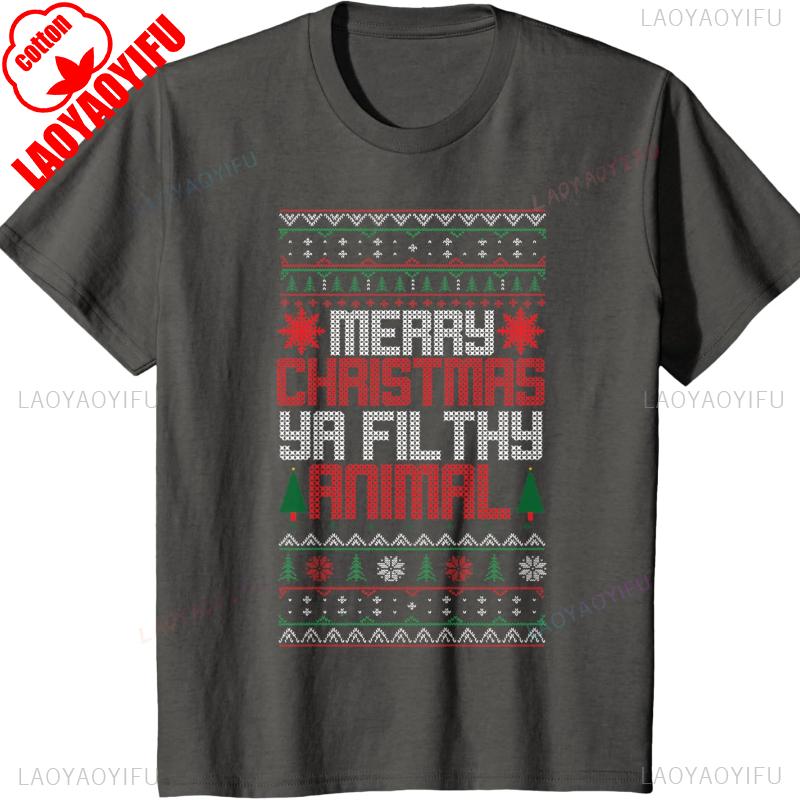 Christmas Merry Xmas Ya Filthy Animal Meme Lol Ugly Camiseta Negro  Crew Neck Short Sleeve Cotton Top All Seasons Casual Fashion