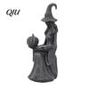 Mystical Witch Statue Halloween Statue, Gothic Figurine with Pumpkin And Book, Matte Black Home Porch Decor Sculpture, Mantel Shelf Desk Decor,