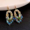 Fashionable Crystal Flower Tassel Earrings with Embedded Diamonds Women's Elegant Vintage Feel Holiday Style Jewelry