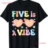 Five Is A Vibe 5 Year Old Boys Girls 5th Birthday Groovy T Shirt  Vintage Washed Comfortable Casual Graphic Fashion Slightly