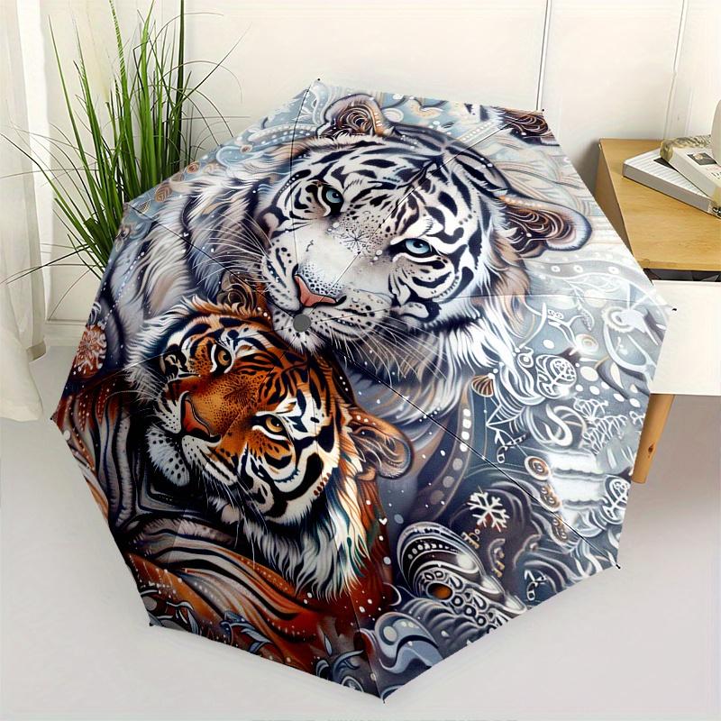 

Tiger Artwork Theme 8 Bone Hand Automatic Folding Umbrella, Compact and Portable Design, A Perfect Gift for Birthday, Christmas or Business