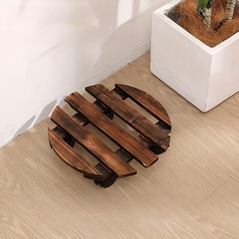 Heavy-Duty Round Wooden Plant Stand On Wheels - Stylish White Pot Holder with Lockable Metal Casters for Indoor/Outdoor Use, Ide