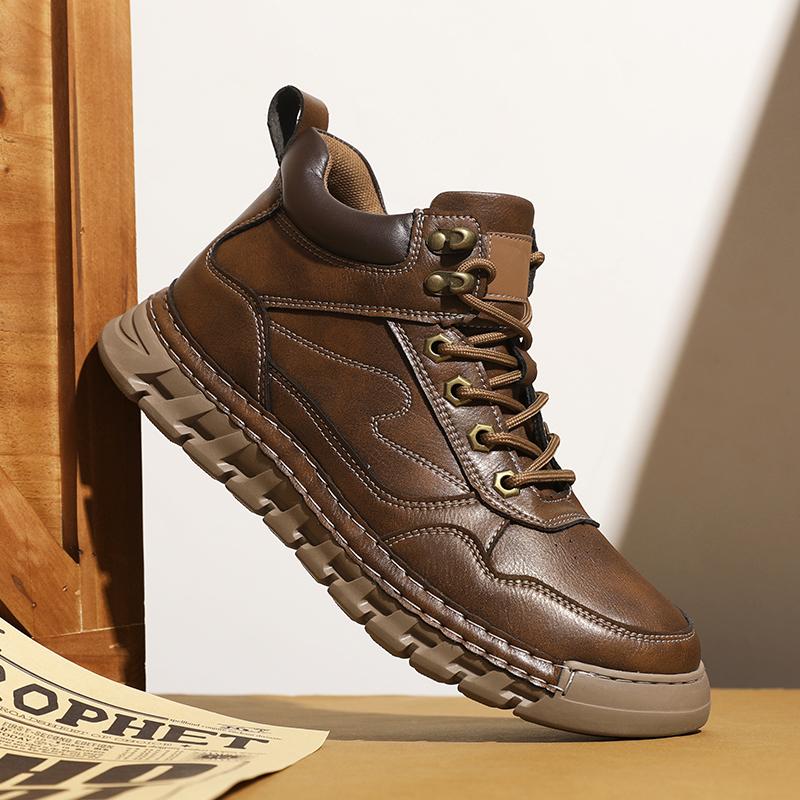 Men's High-top Casual Leather Shoes Handmade Plush Shoes Casual Shoes Autumn and Winter Plus Size 39-47