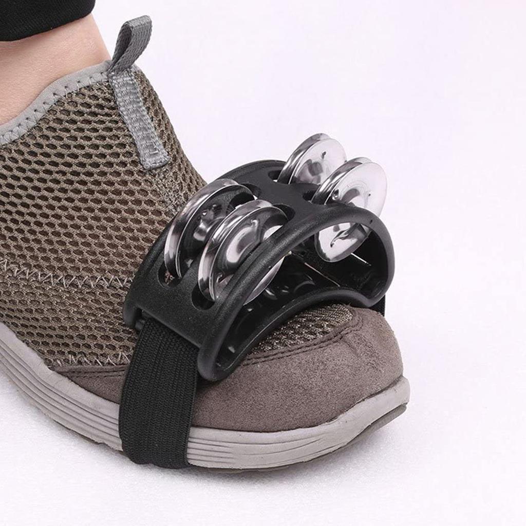 Foot Tambourine ABS Metal 4 Pair Jingle Bell Nylon Strap Black Foot Drum for Adult Kids