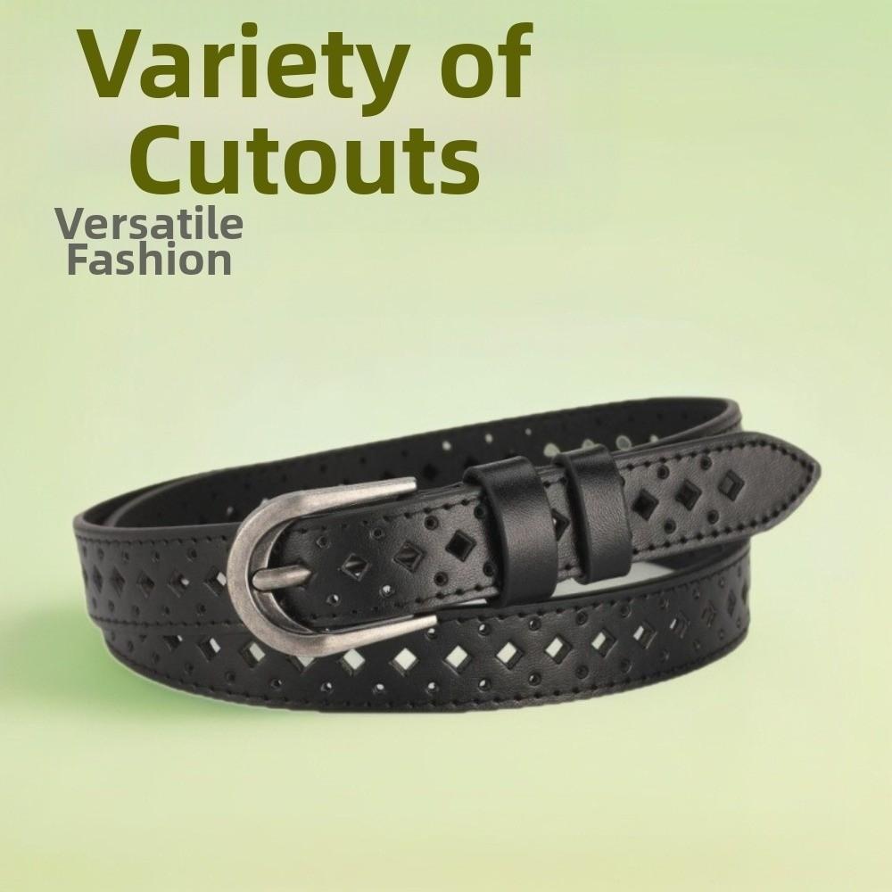 PU Leather Women's Waist Belt Hollow Cutout Cutout Waist Belt Slim Leather Belt  for Dresses