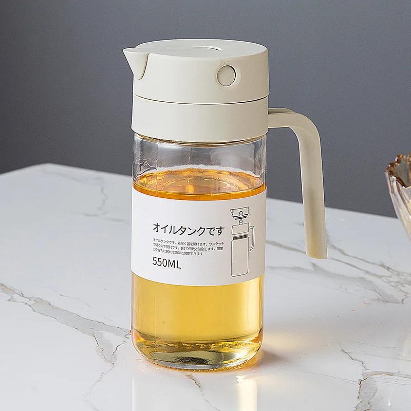 550ml Glass Automatic Opening and Closing Gravity Jug Household Kitchen Leak-proof Oil Jug Soy Sauce Vinegar Seasoning Flask