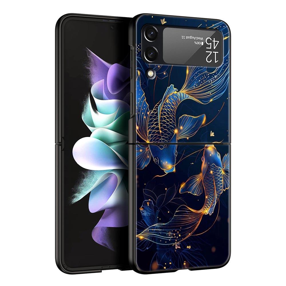 Goldfish Swimming Hard PC Phone Case For Samsung Galaxy Z Flip 7 6 5 4 Black Cover For Galaxy Z Flip 3 Foldable Shell Fundas Bag