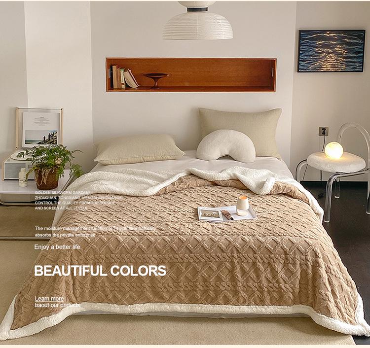 Exclusive Warm Lamb Fleece & Velvet Taffeta Blanket - Custom Thickened Solid Color