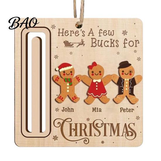 Elk Pattern Xmas Tree Pendants Rustic Santa Reindeer Money Holder Ornament, Wooden Cash Gift Card Holiday Holders Clip with Slot, Christmas