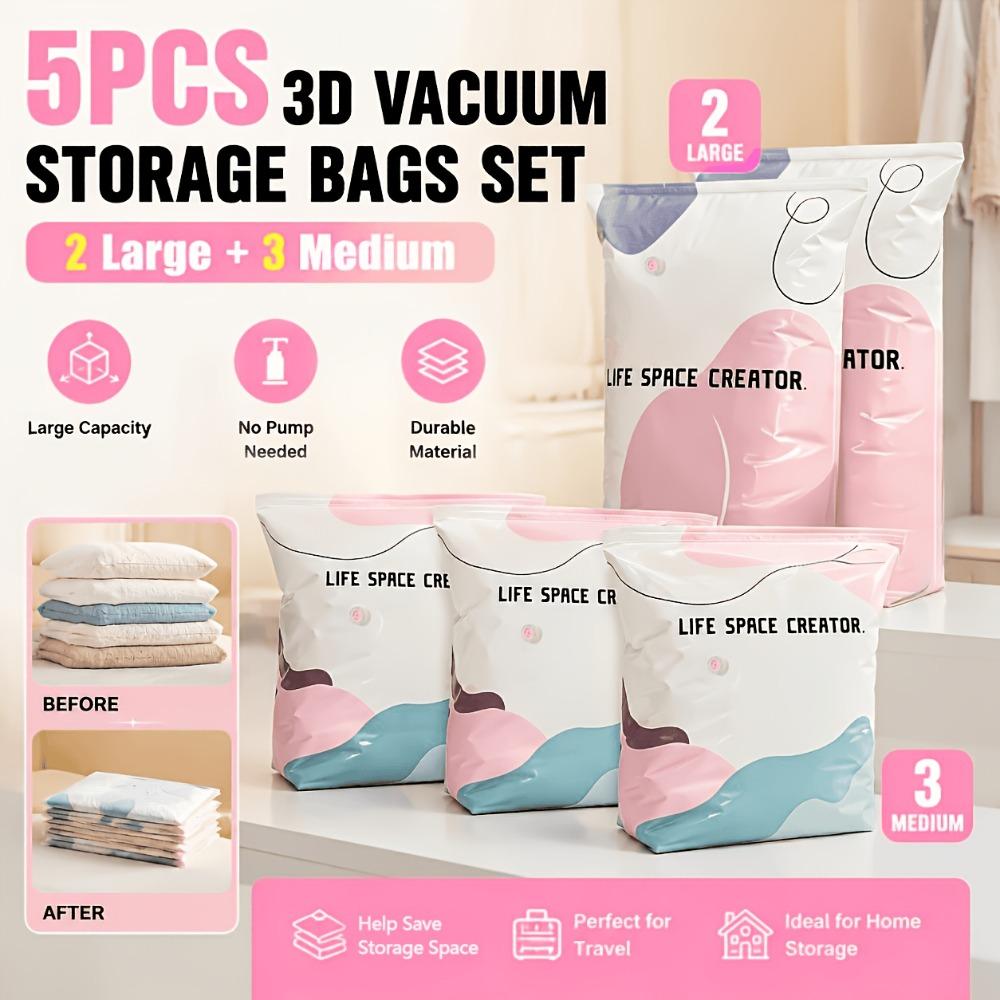5pcs Vacuum Storage Bags, No Pump