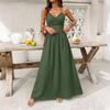 Ethnic Vacation Style Solid Color Lace Backless Spaghetti Strap High Waist Maxi Dress For Women